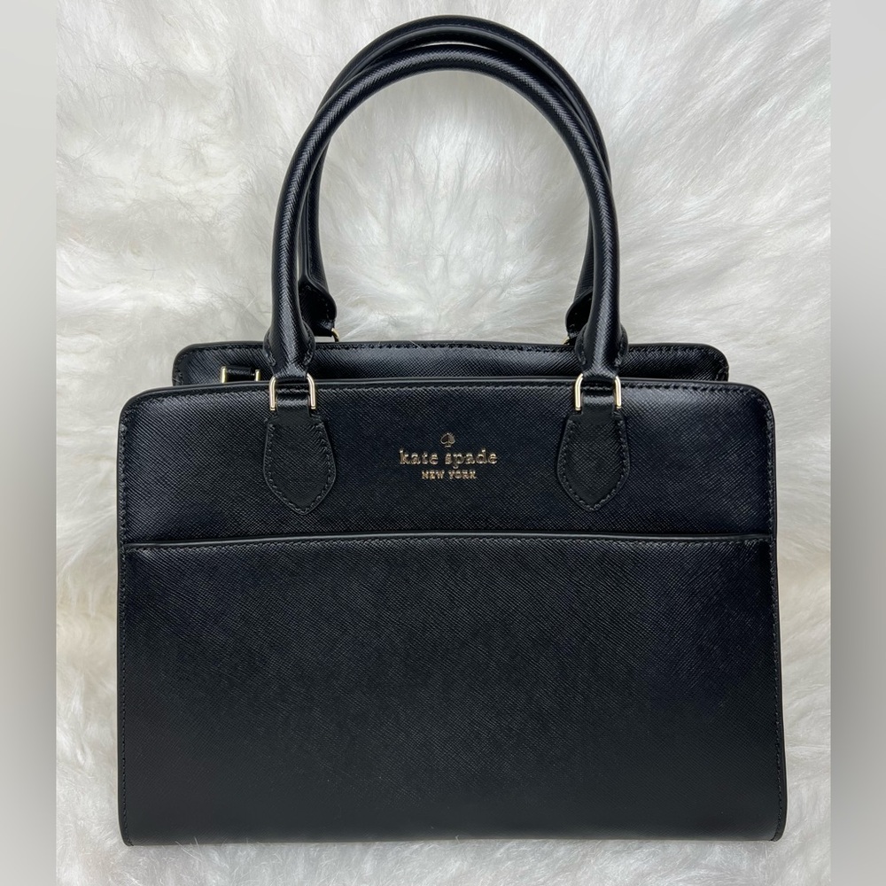 Kate Spade Madison Medium Saffiano Leather Black Satchel Crossbody - Picture 2 of 9